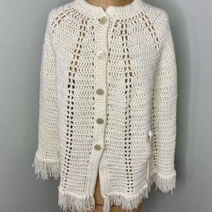 Vintage 1970s Boho Hippie Handmade Crocheted Poncho